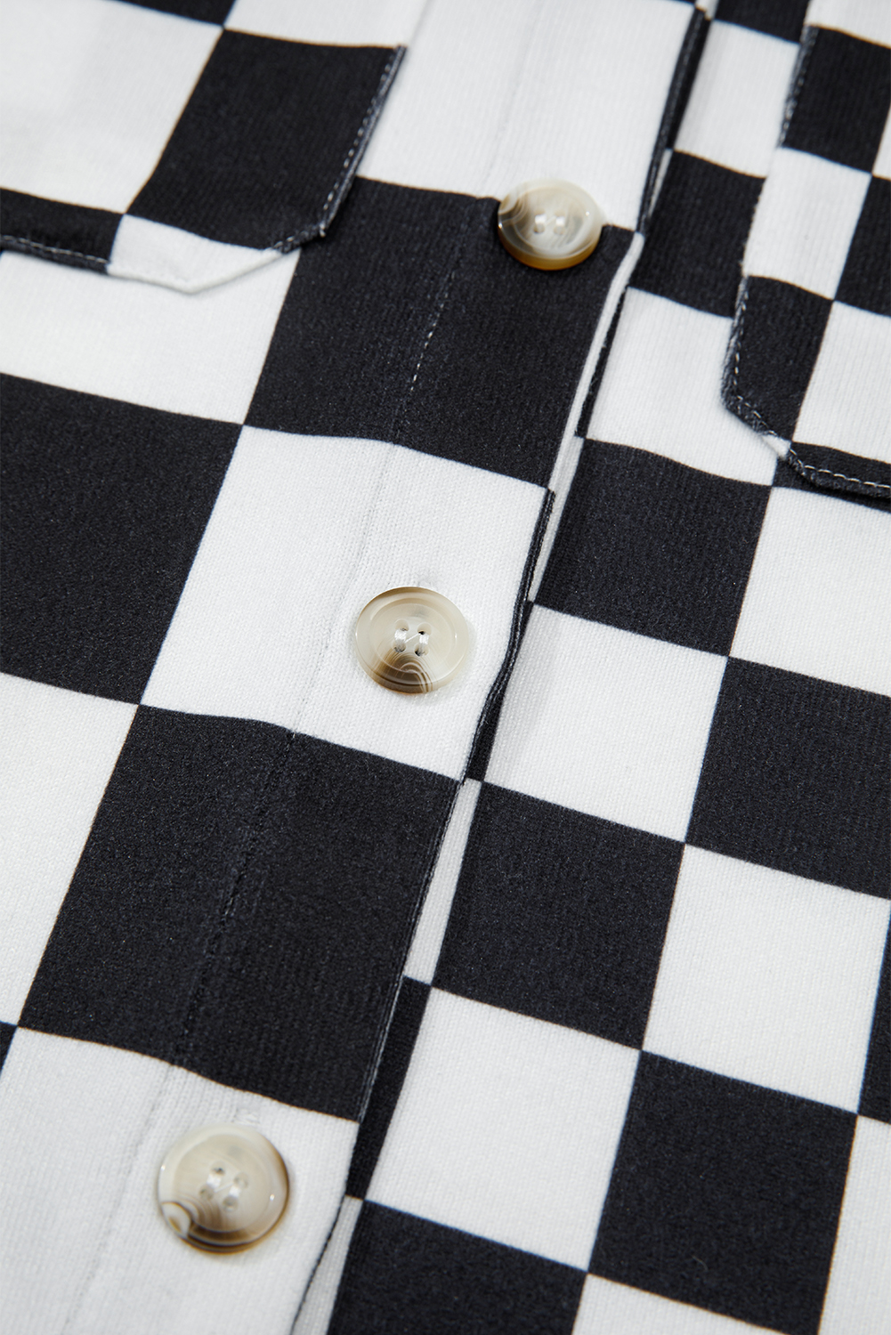 Khaki Checkerboard Flap Pocket Button Front Shacket - loveforevers