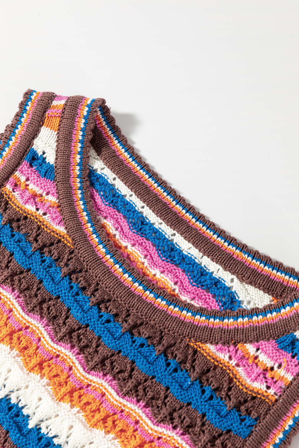 Dark Blue Striped Textured Knit Crew Neck Sweater Vest - loveforevers