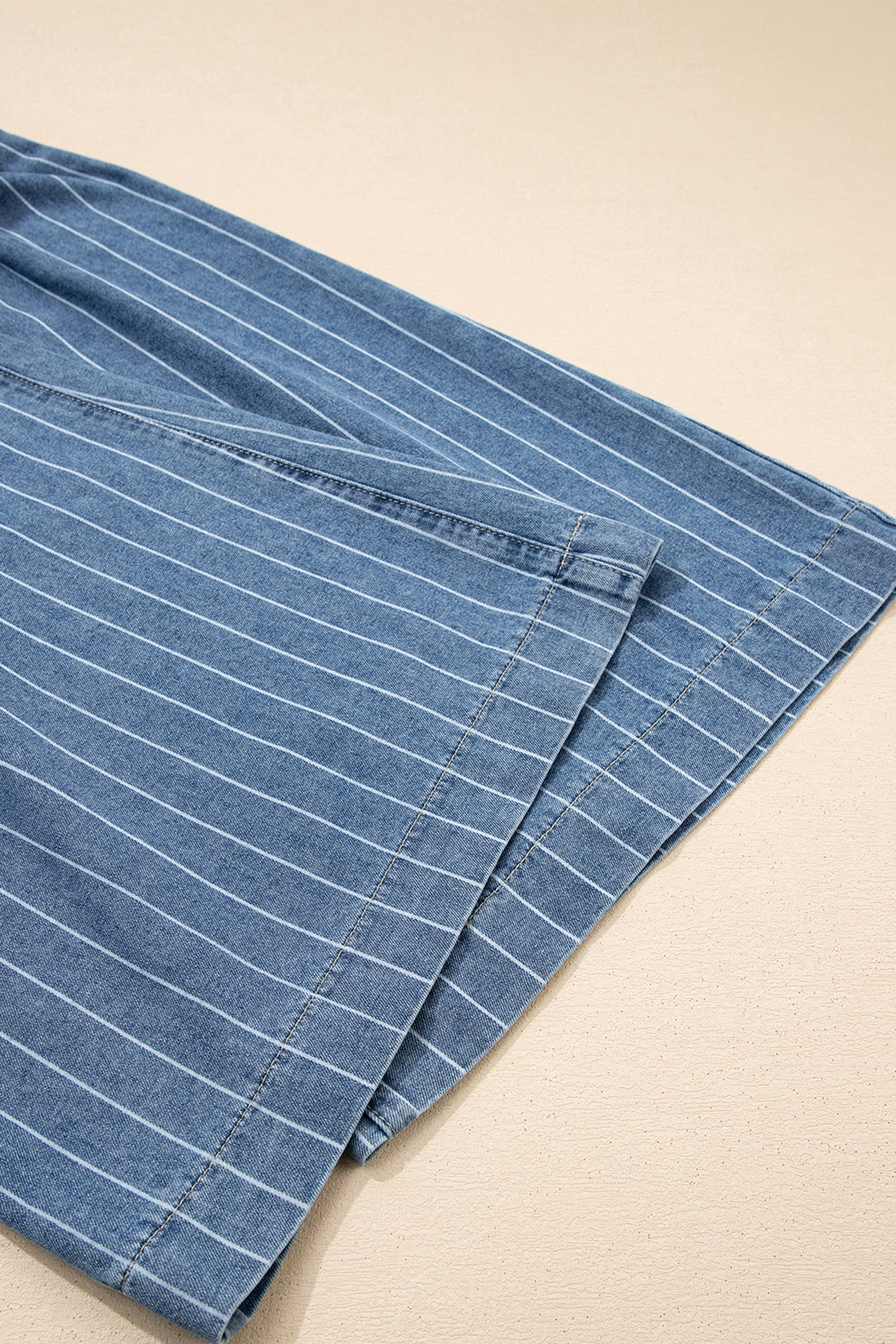 Sky Blue Stripe Button Pleated Drawstring Waist Casual Wide Leg Jeans - loveforevers