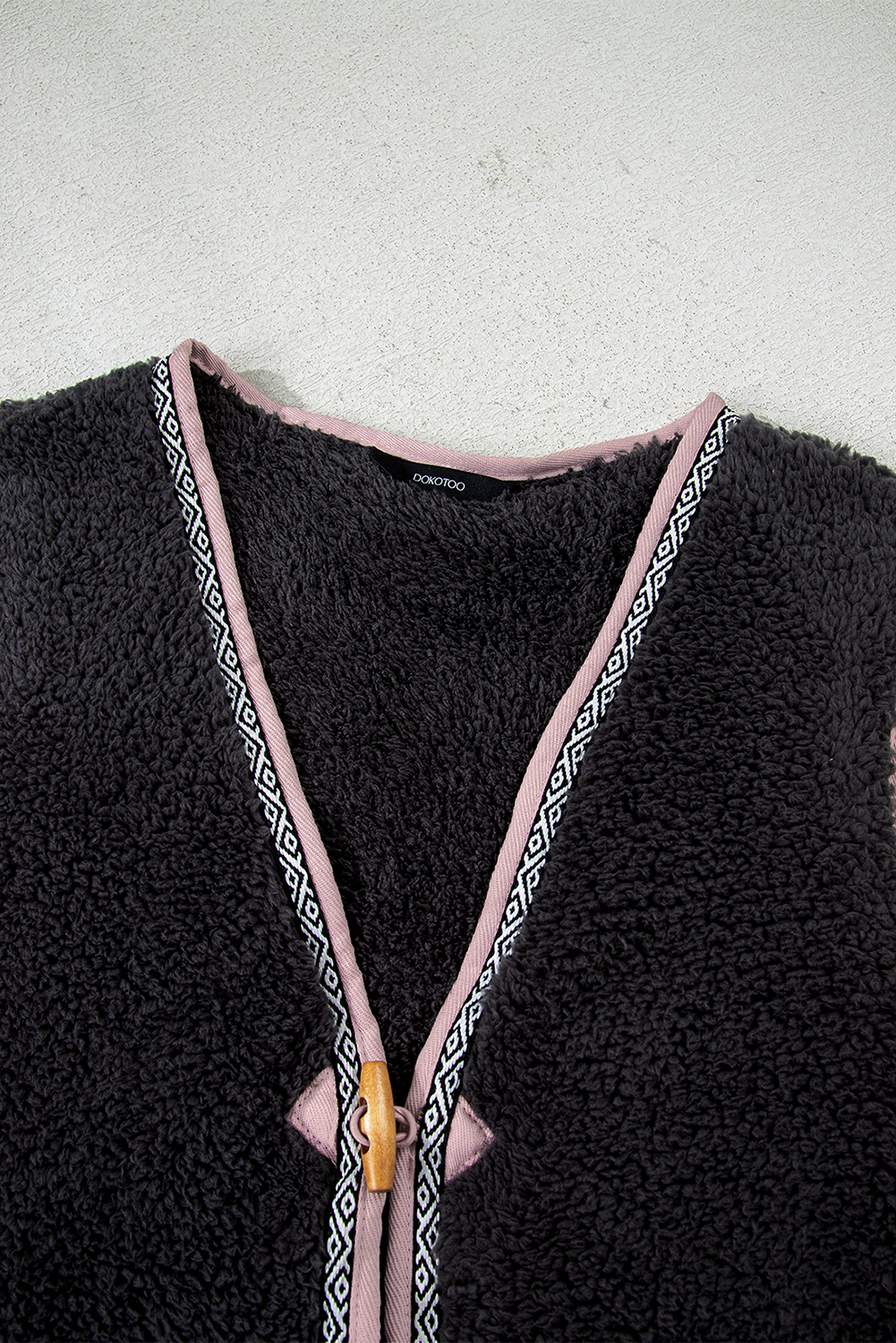 Dark Khaki Sherpa Contrast Trim Patch Pocket Cartridge Toggle Button Vest - loveforevers