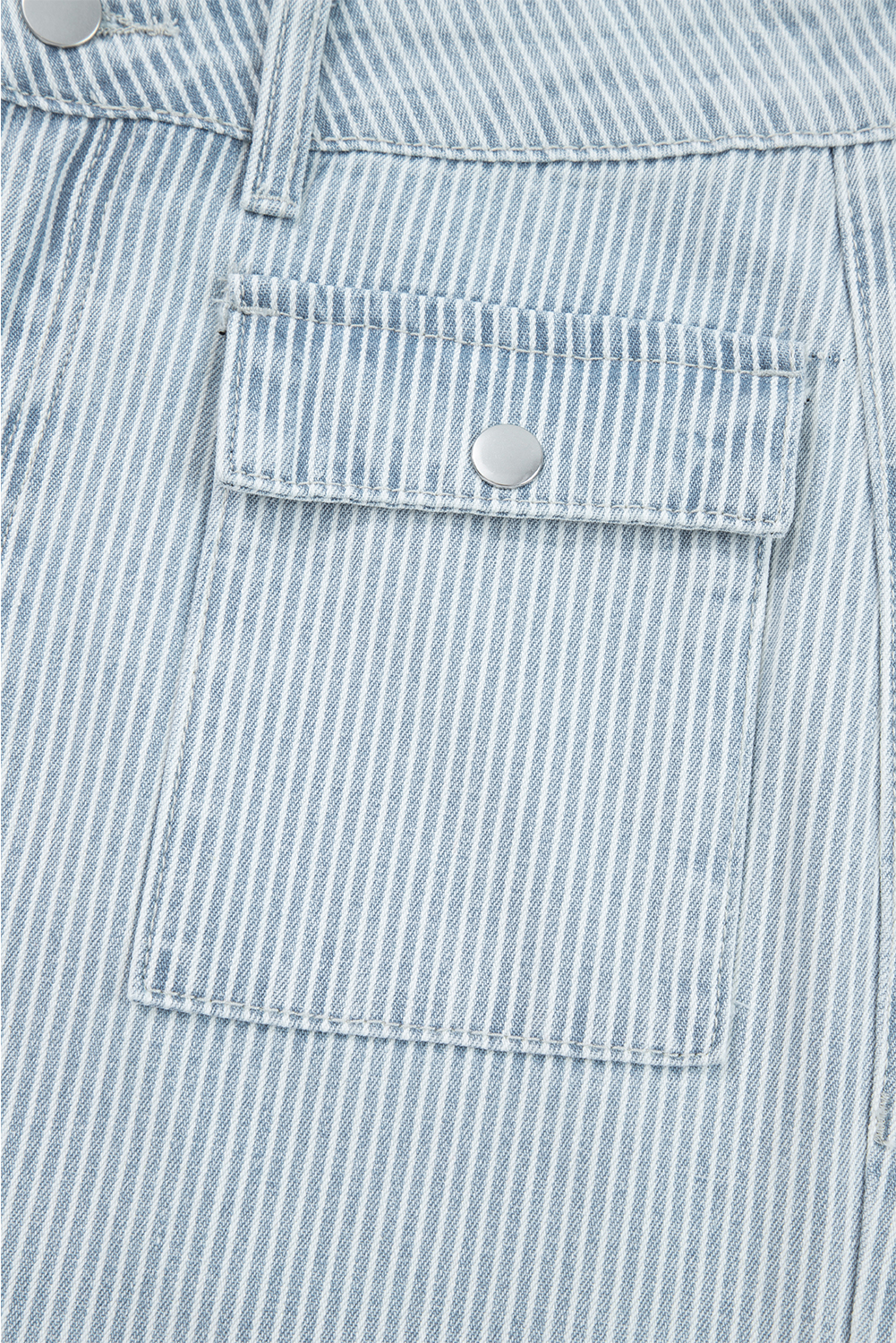 Sky Blue Stripe Button Flap Pocket Cuffed Hem Wide Leg Jeans - loveforevers