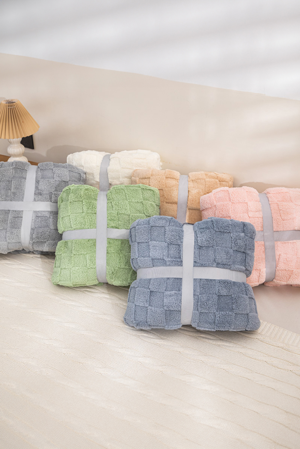 Grass Green Checkered Texture Large Plush Blanket - loveforevers