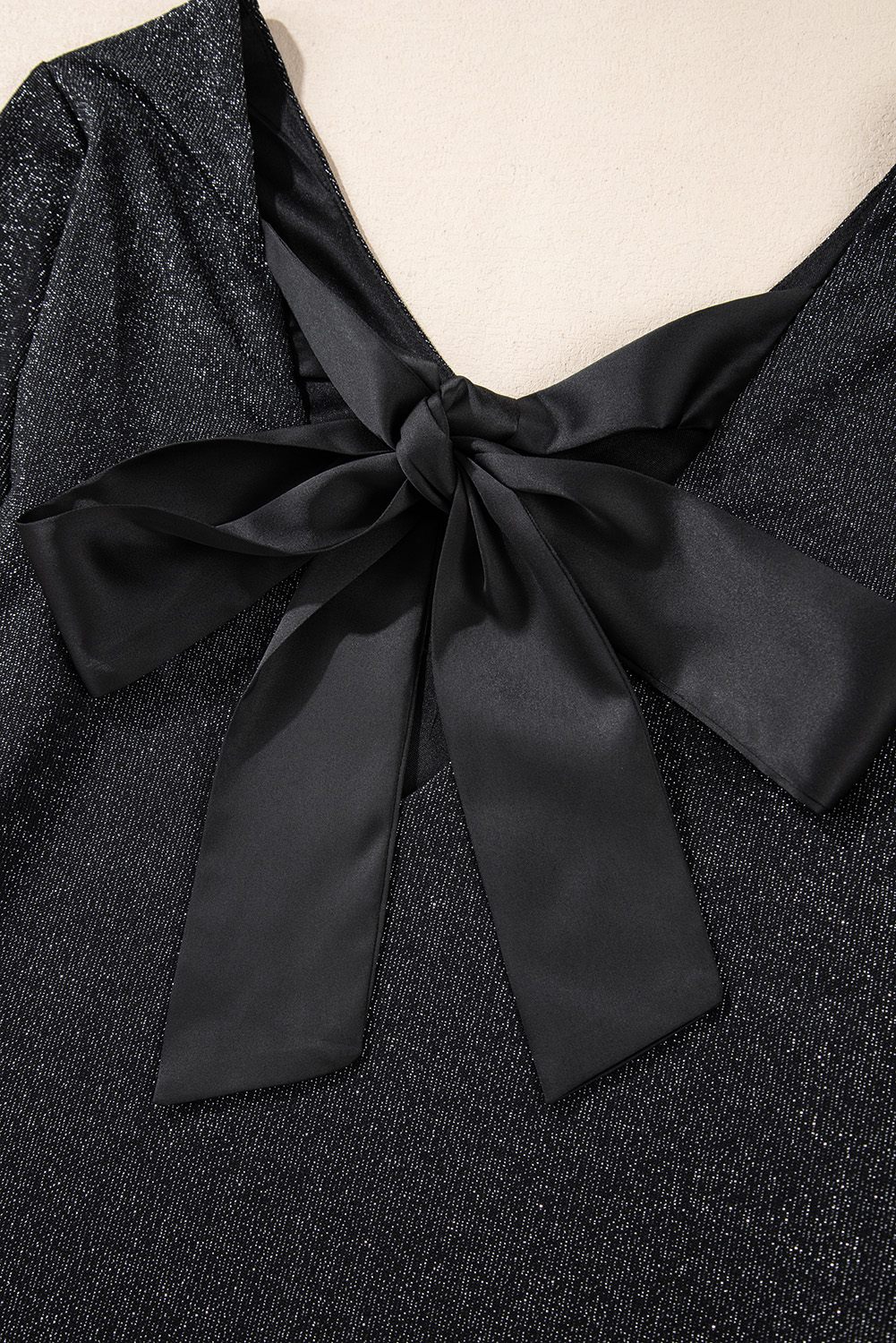 Red Metallic Bowknot Open Back V Neck Top - loveforevers