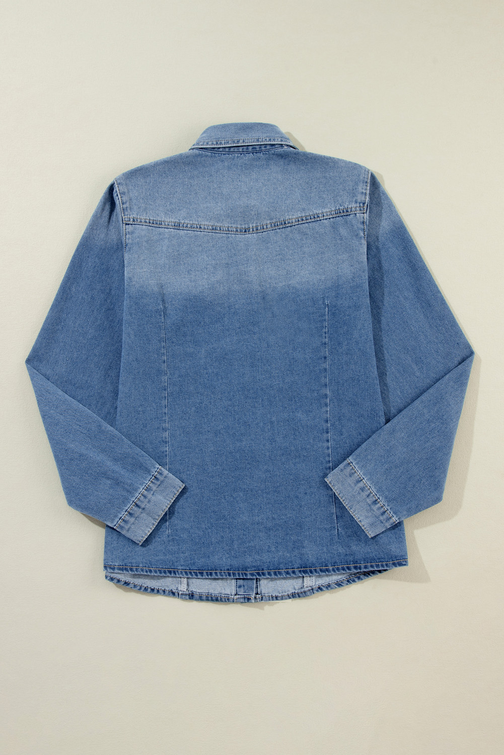 Dusk Blue Flap Pockets Slim Buttoned Denim Shirt - loveforevers