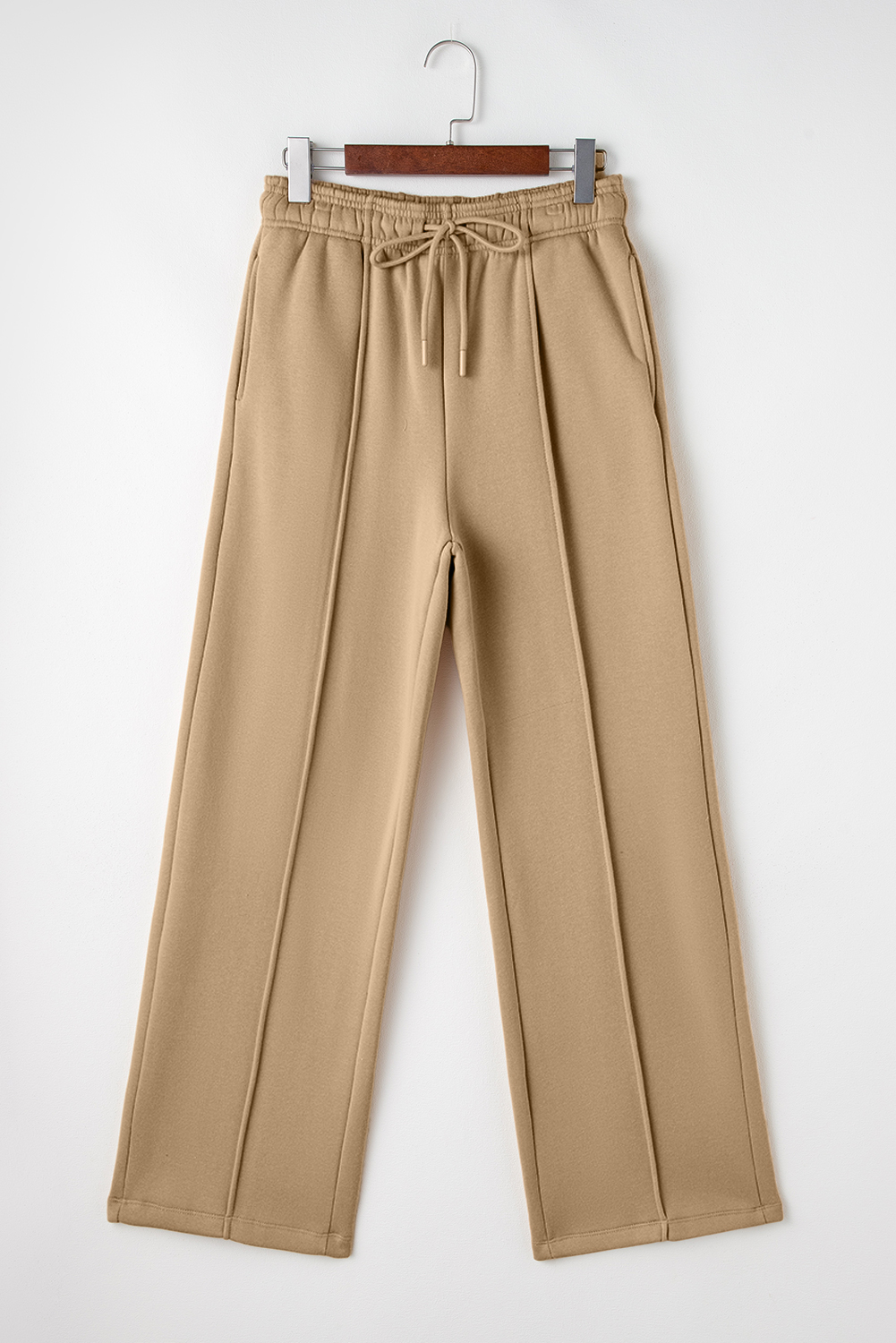 Smoke Gray Exposed Seam Drawstring Elastic Waistband Wide Leg Pants - loveforevers