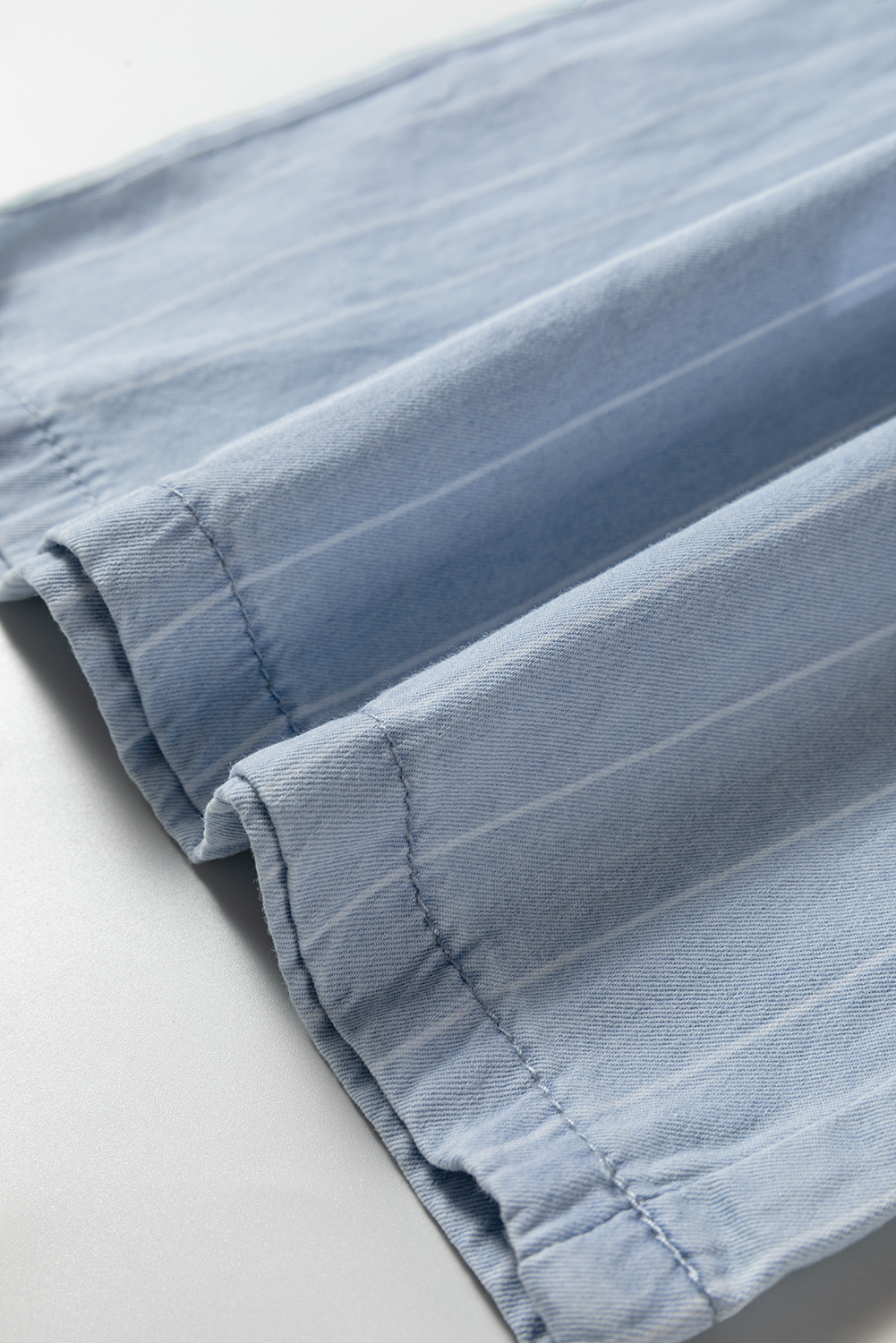 Blue Stripe Chambray Wide Leg Tied Elastic Waist Trousers - loveforevers