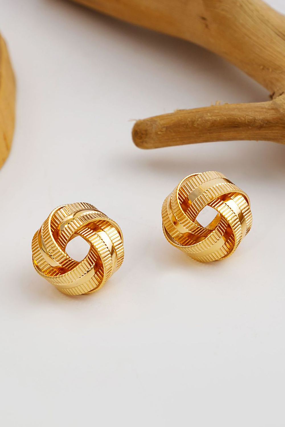 Gold Plated Textured Knot Stud Earrings - loveforevers