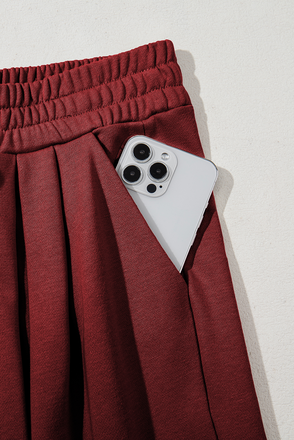 Burgundy Tied Elastic High Waist Pleated Detail Solid Sweatpants - loveforevers