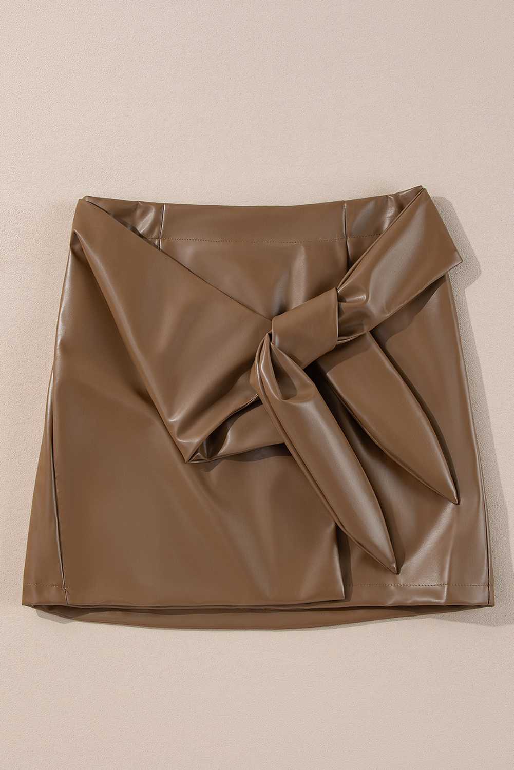 Coffee Bowknot Faux Leather Mini Skirt - loveforevers
