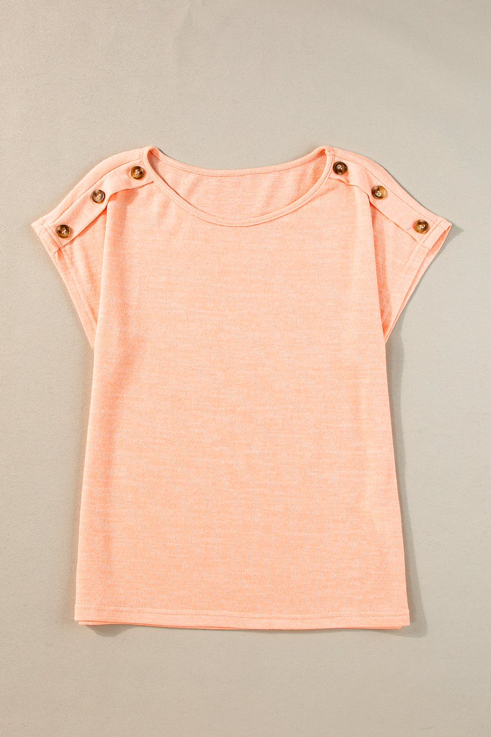 Apricot Pink Button Detail Batwing Sleeve Casual Tee - loveforevers