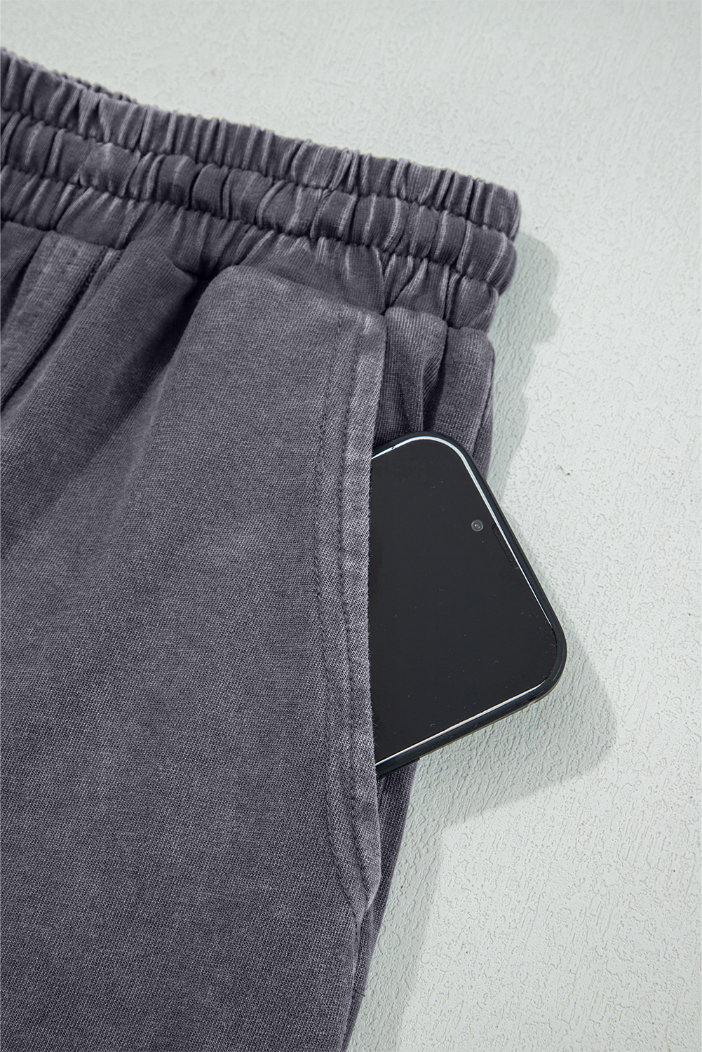 Light Grey Flower Patch Mineral Washed Terry Knit Cropped Wide Leg Pants - loveforevers