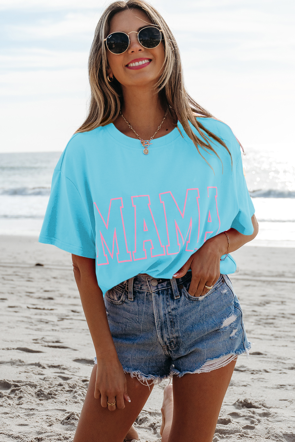 Black MAMA Letter Graphic Neon T Shirt - loveforevers
