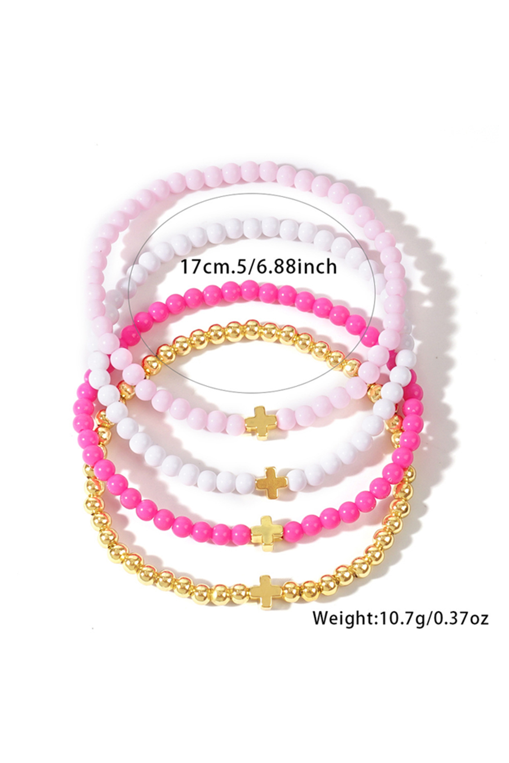 Gold Cross Beaded Multi Layered Elastic Bracelet Set - loveforevers