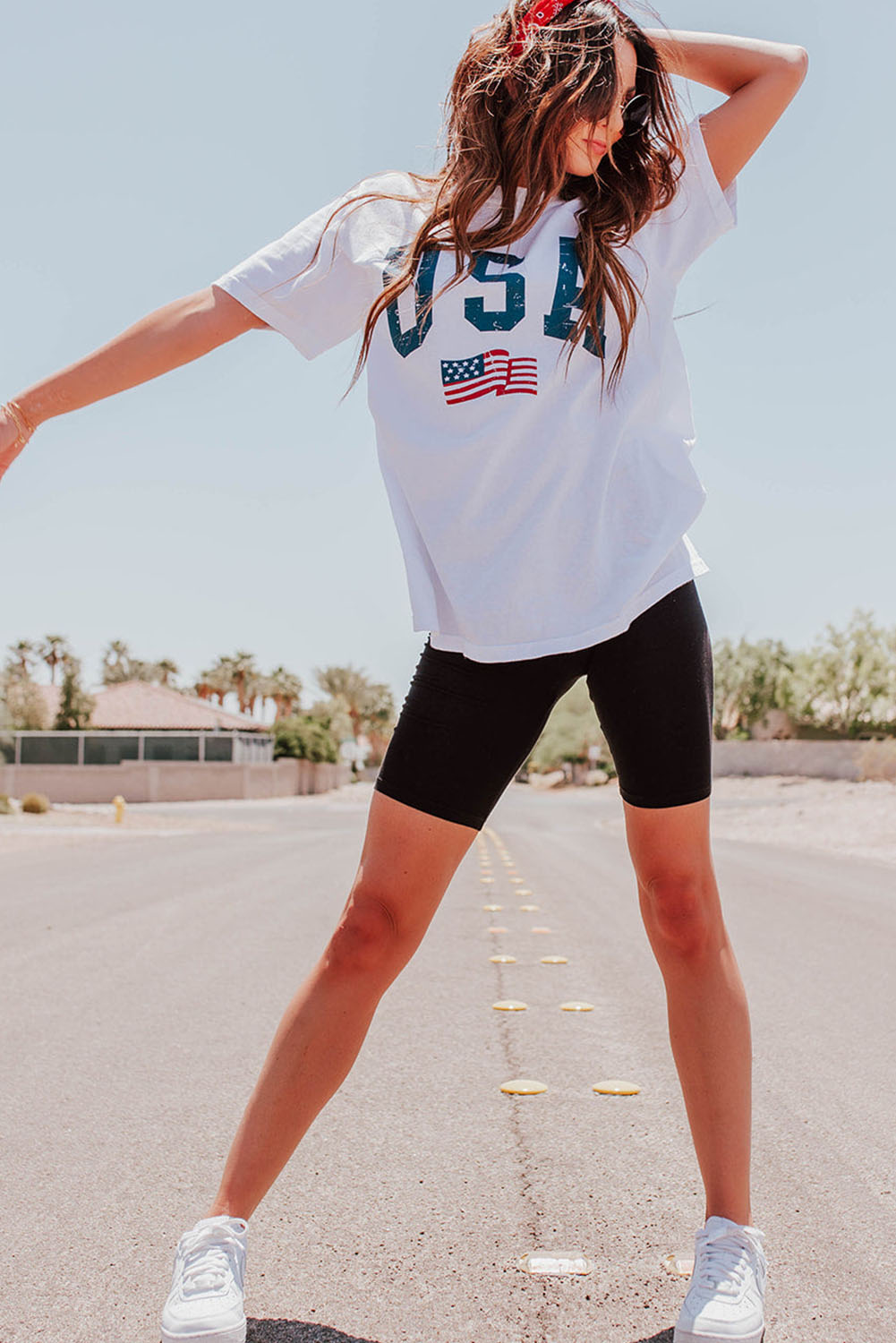 Gray Blooming USA Flag Print Casual T Shirt - loveforevers