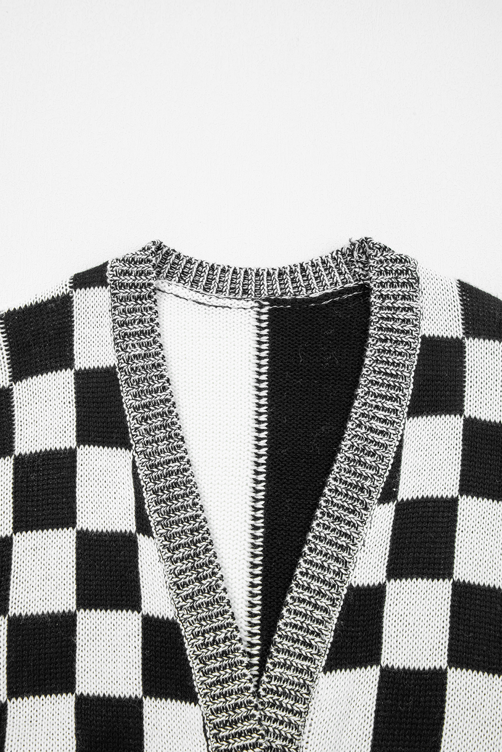 Black Checkered Open Front Drop Shoulder Cardigan - loveforevers