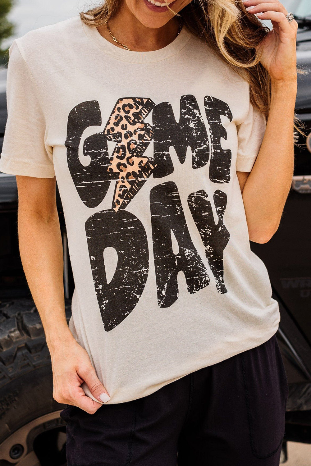 Khaki Game Day Rugby Football Season Leopard Lightning T Shirt - loveforevers