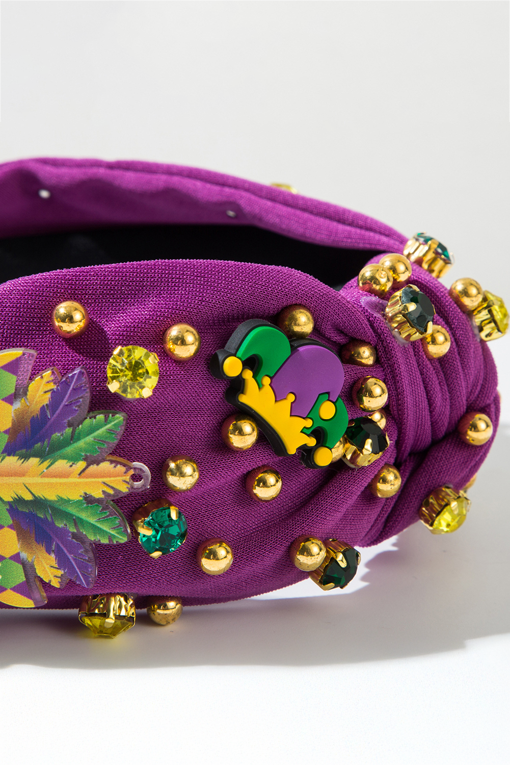 Tillandsia Purple Mardi Gras Rhinestone Beaded Knotted Wide Headband - loveforevers
