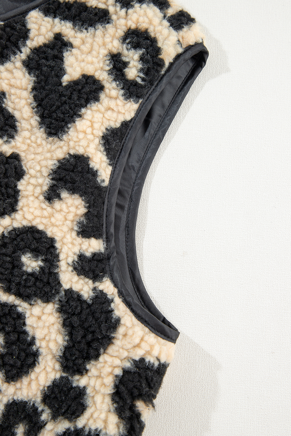 Black Leopard Print Sherpa Vest Coat - loveforevers