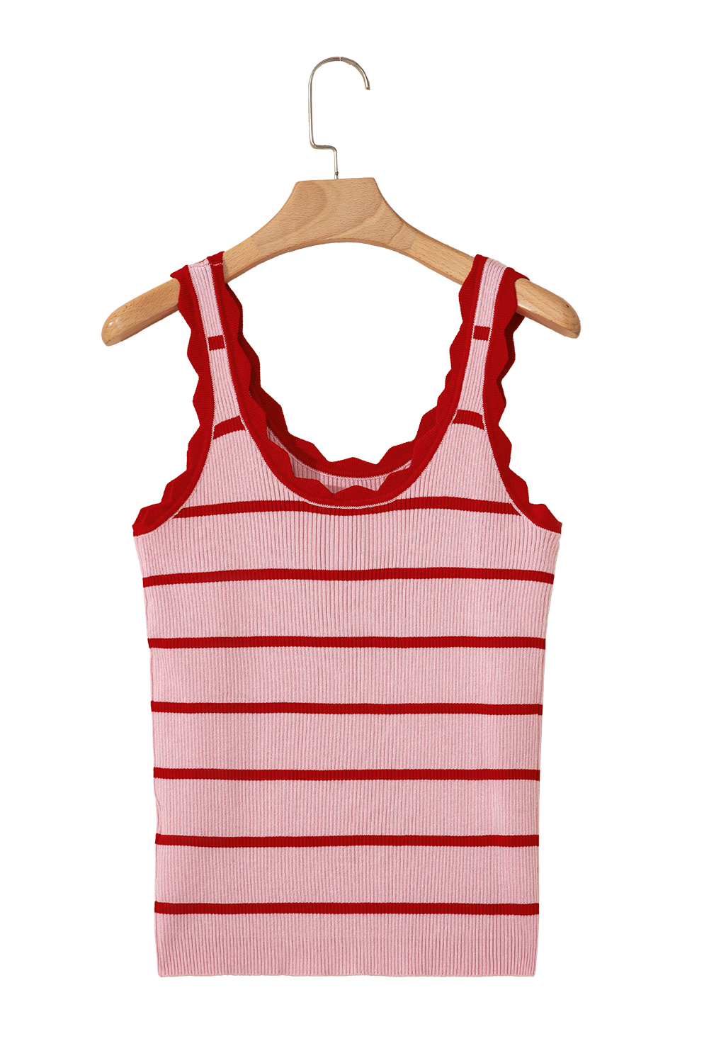 Bright Green Striped Scalloped Edge U Neck Sleeveless Sweater Vest - loveforevers