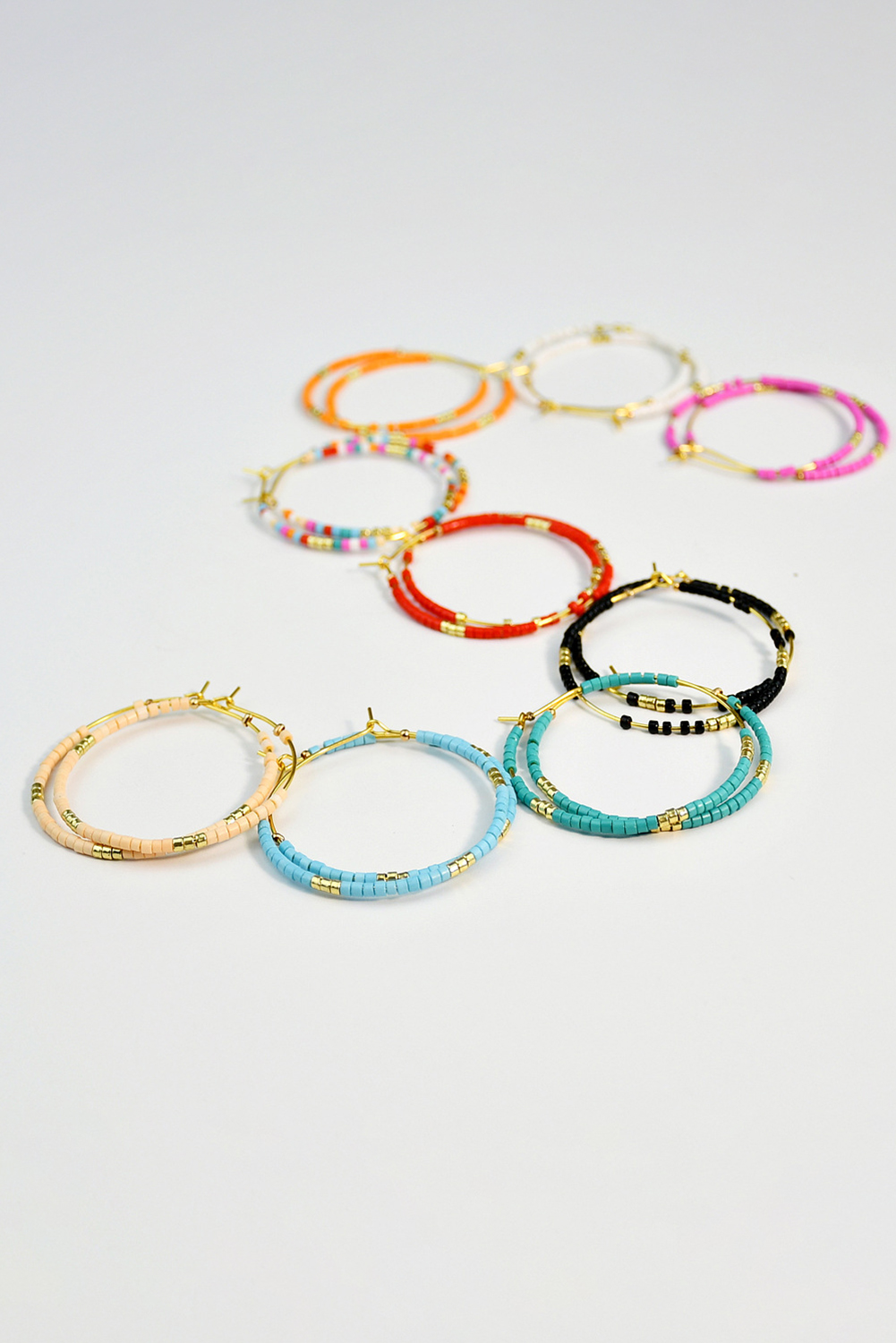 Rose Red 1 Pairs of Rice Beads Gold Plated Alloy Hoop Earrings - loveforevers