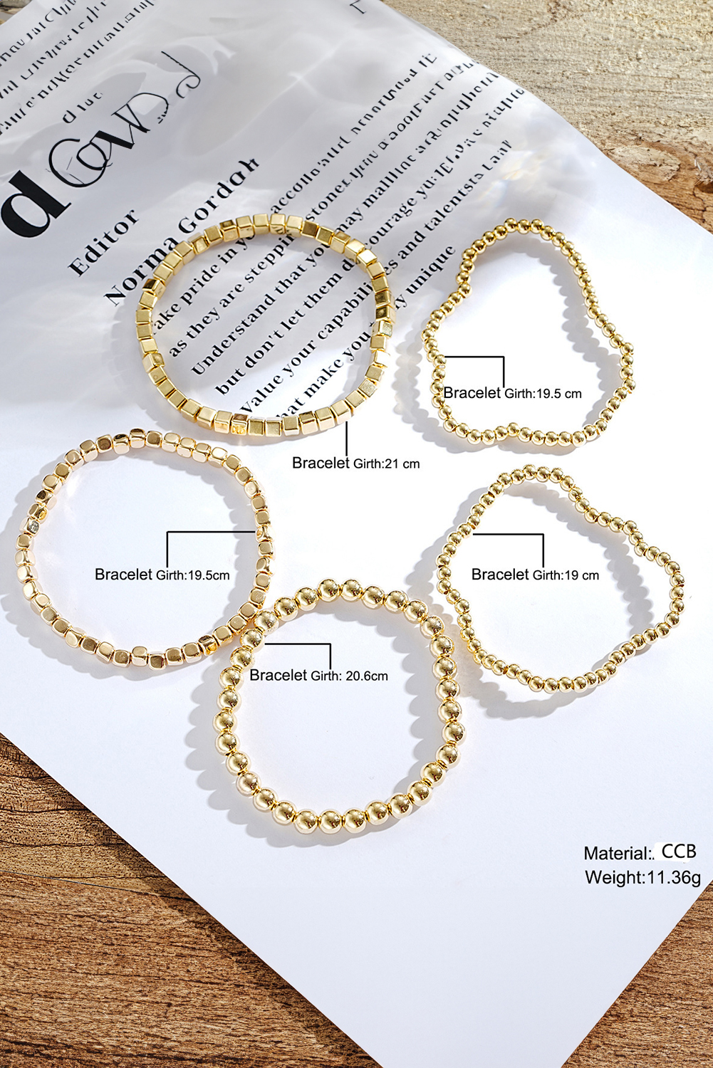 Gold Plated Cube Beaded 5 Pcs Bracelet Set - loveforevers