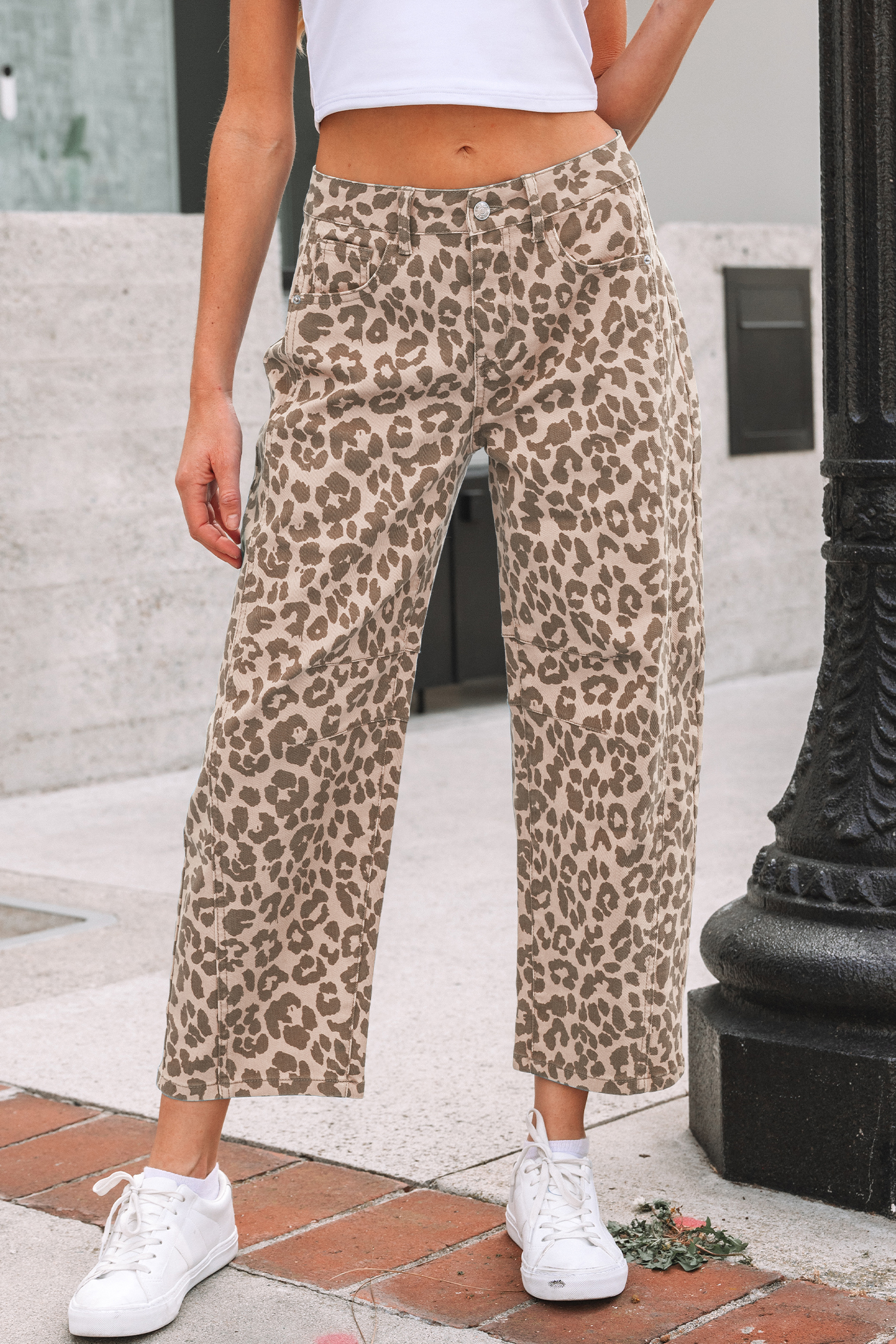 Khaki Leopard Print Straight Loose Jeans - loveforevers