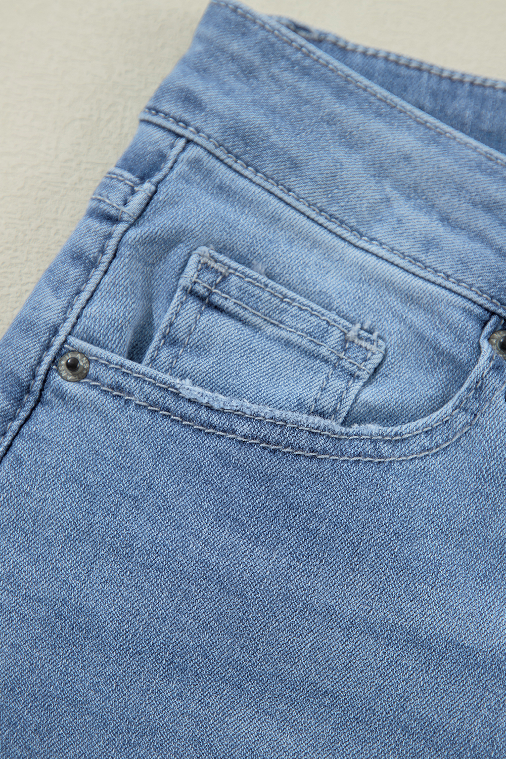 Dusk Blue High Rise Asymmetric Button Zip Fly Ripped Jeans - loveforevers