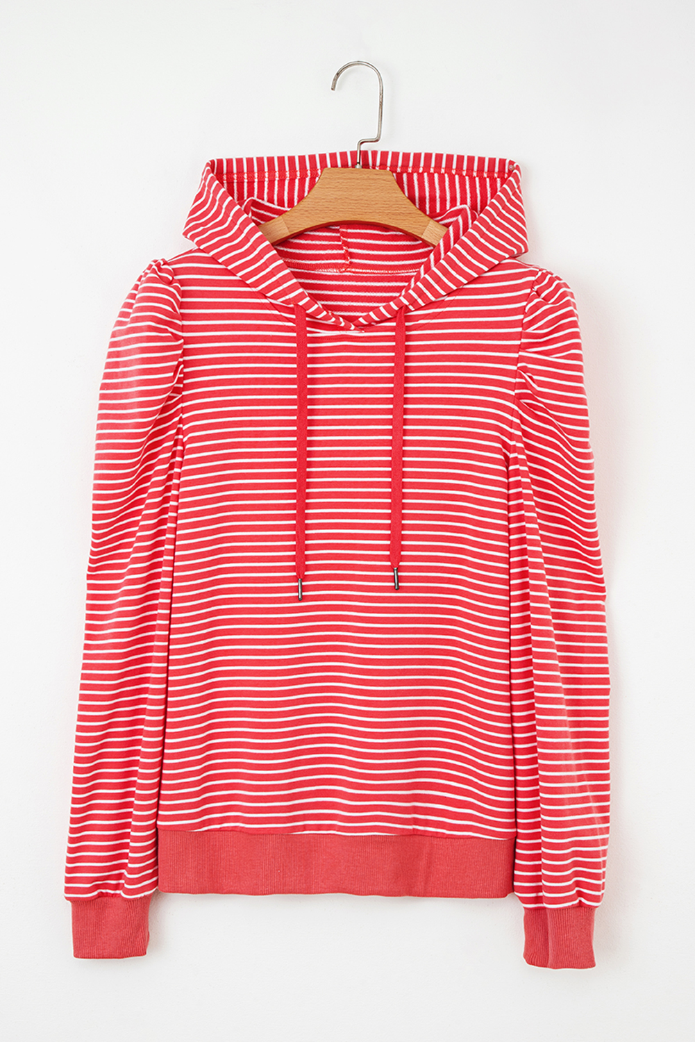 Red Stripe Puff Sleeve Stripe Hoodie - loveforevers