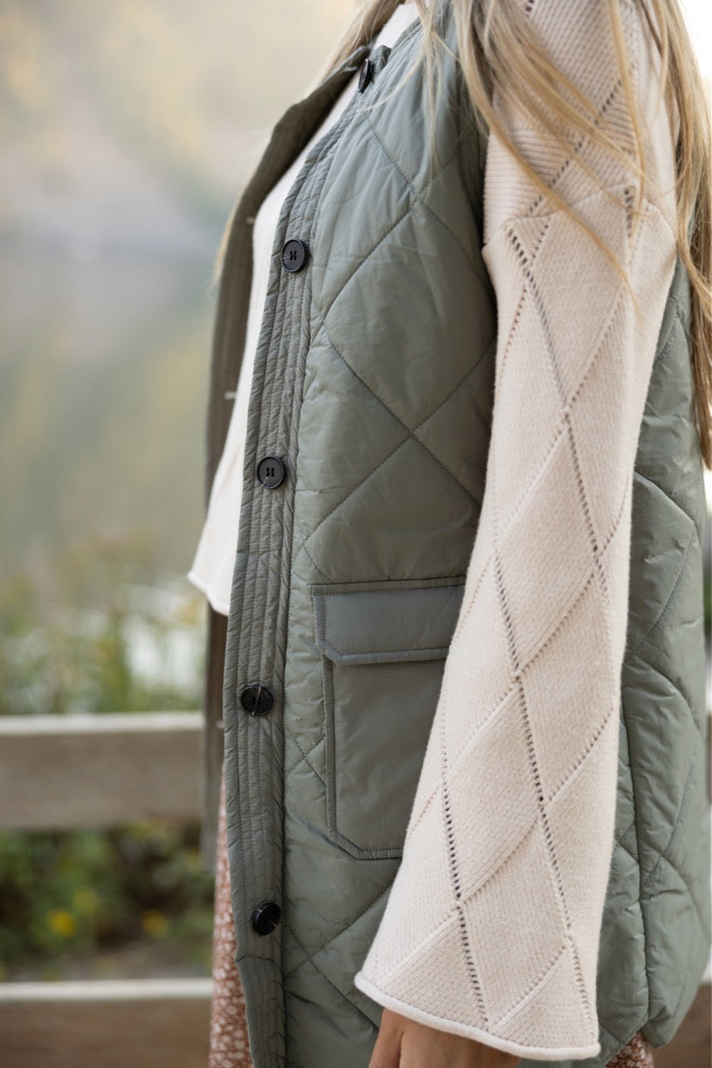 Green Quilted Snap Button Hooded Puffer Coat - loveforevers