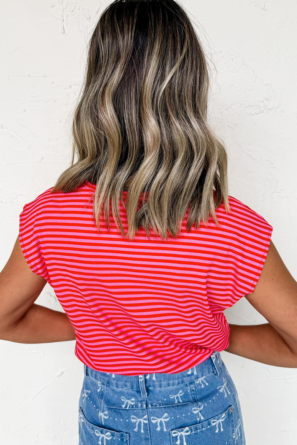Red Stripe MAMA Graphic Cap Sleeve T Shirt - loveforevers