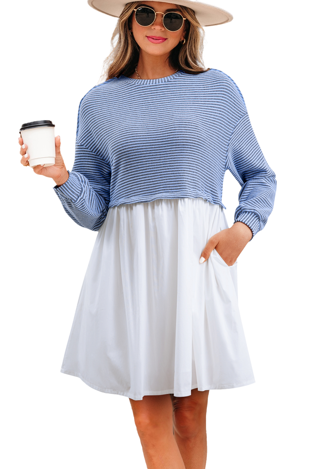 Pale Khaki Sweatshirt Poplin Mini Dress - loveforevers