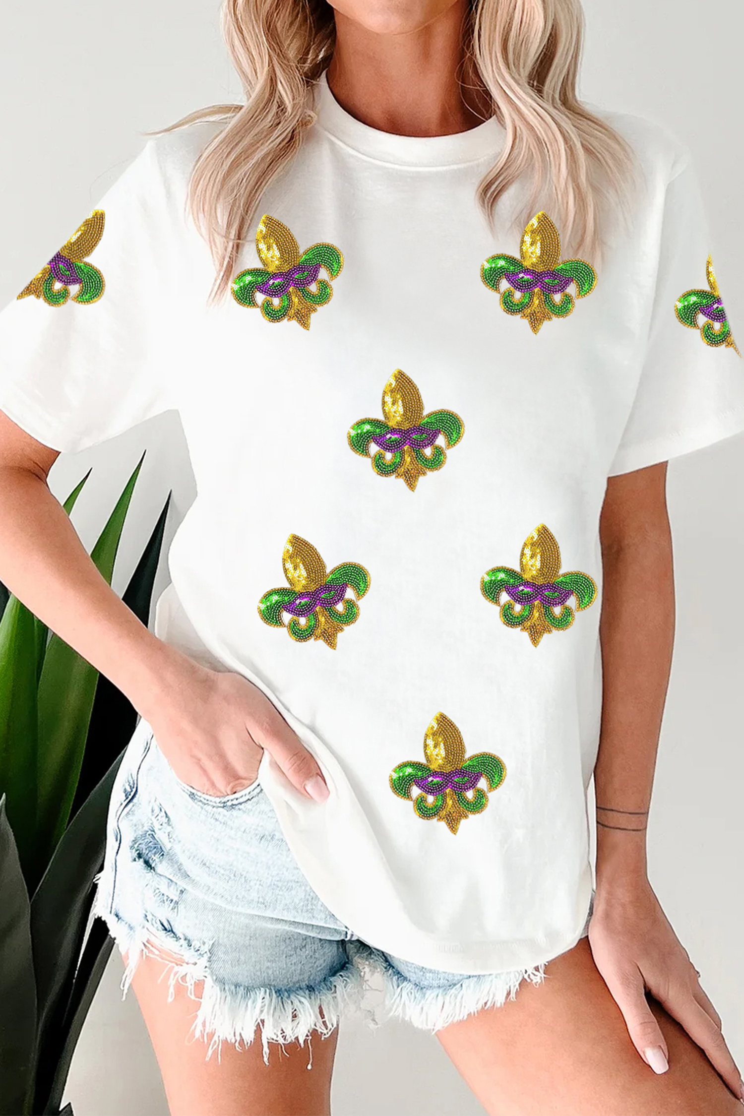White Mardi Gras Fleur De Lis Patterned T Shirt - loveforevers