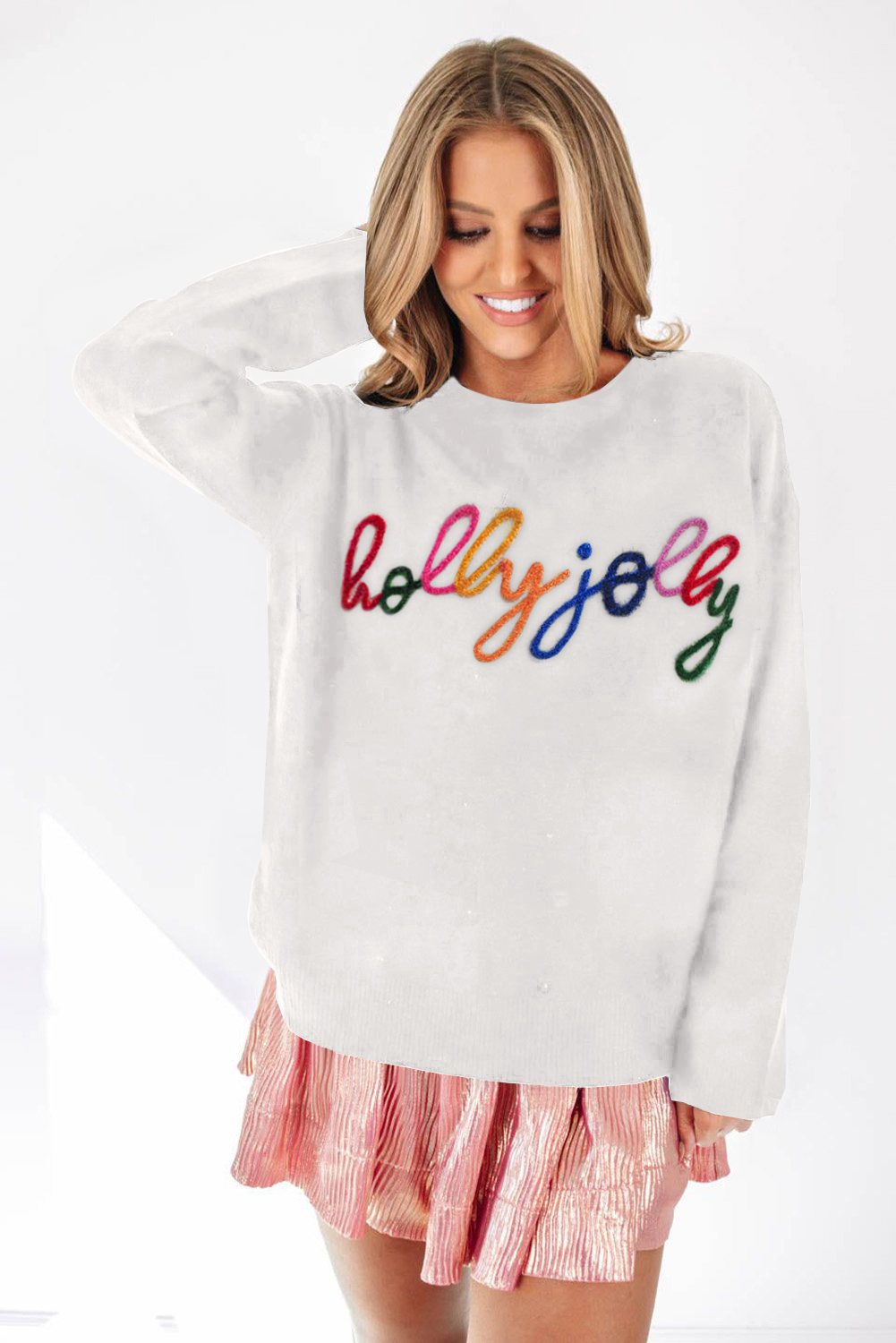 White Merry & Bright Round Neck Casual Sweater - loveforevers