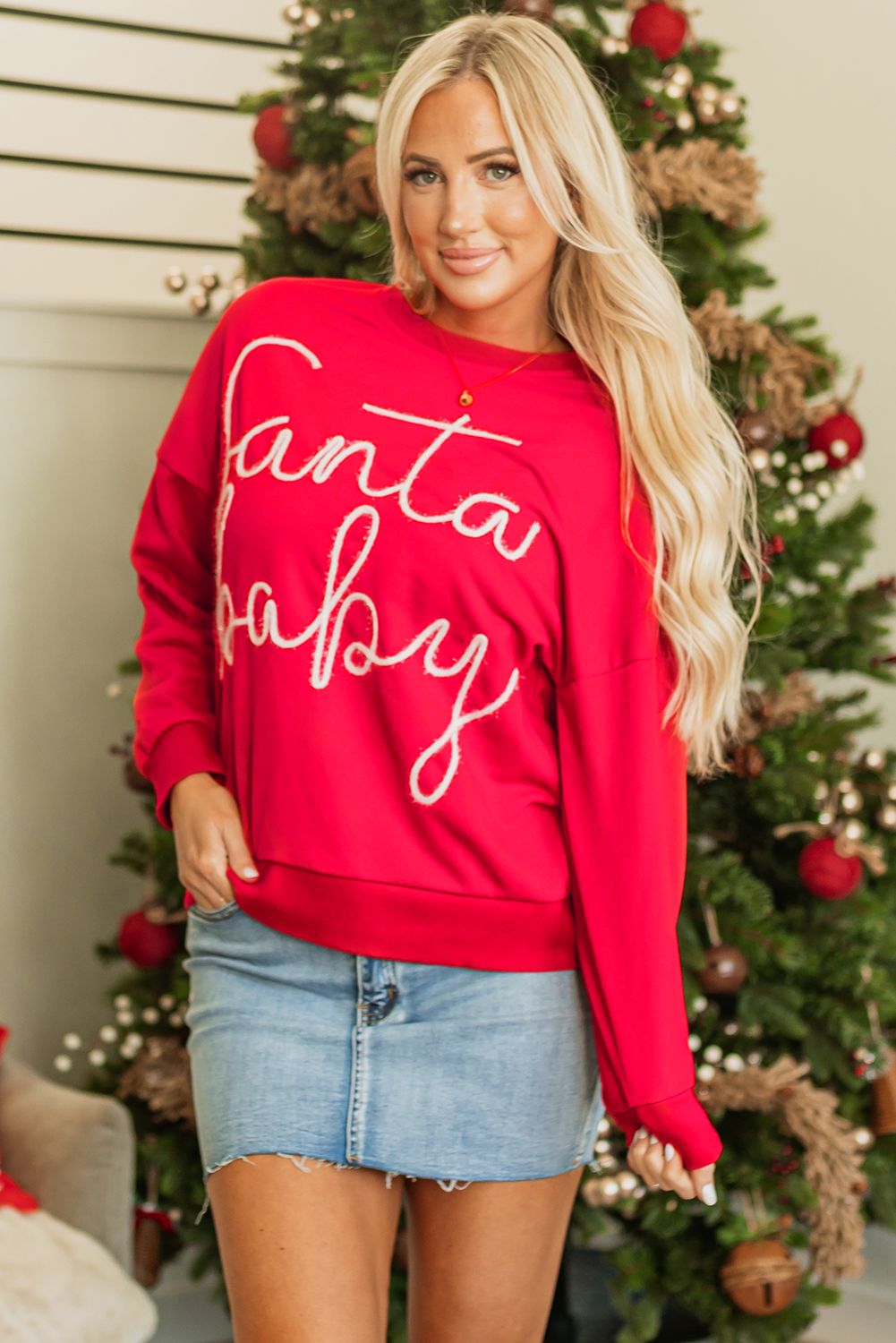 Fiery Red Christmas Santa Baby Tinsel Graphic Sweatshirt - loveforevers