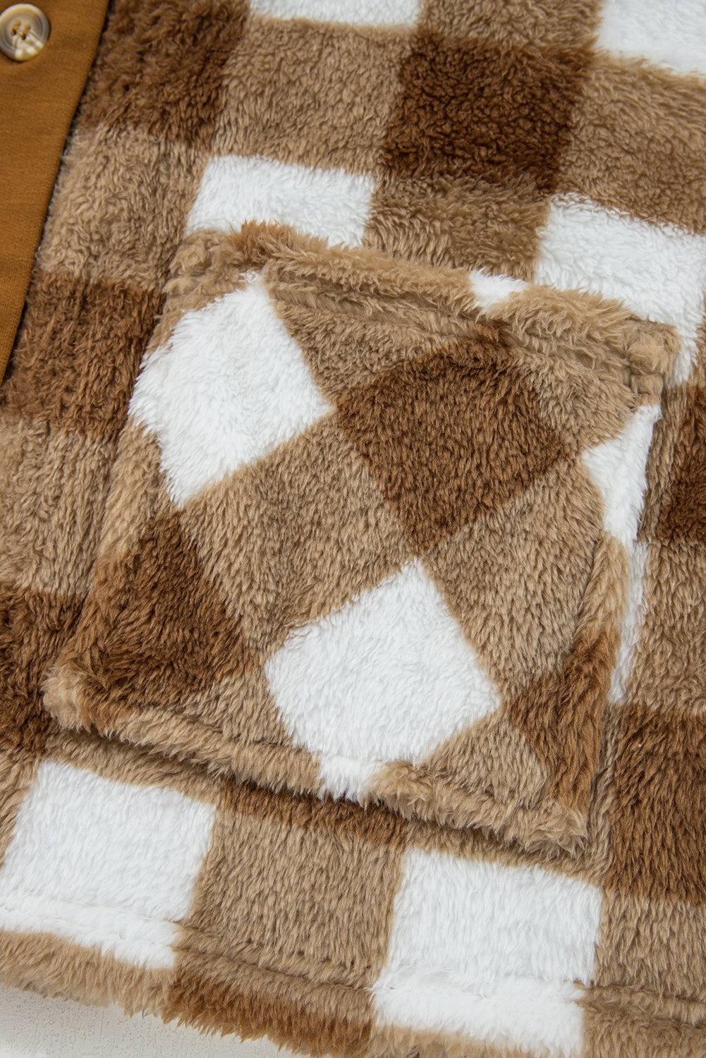 Brown Checkered Sherpa Loose Knit Cardigan with Pockets - loveforevers