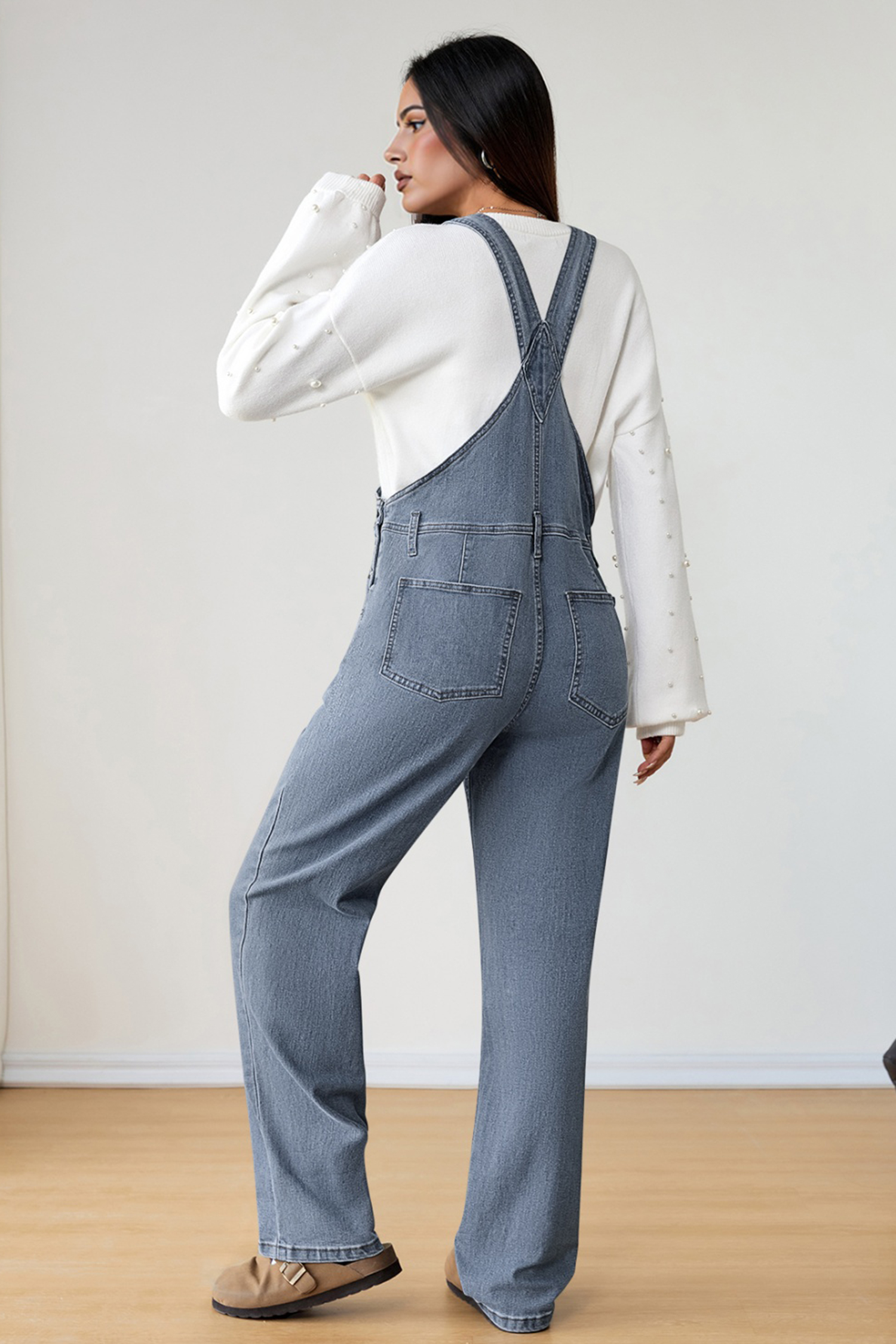 Light Blue Retro Bib Pocket Buckle Straps Casual Denim Jumpsuit - loveforevers