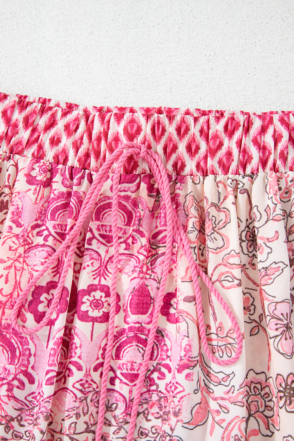 Red Boho Pattern Print Tassel Drawstring Elastic Waistband Maxi Skirt - loveforevers