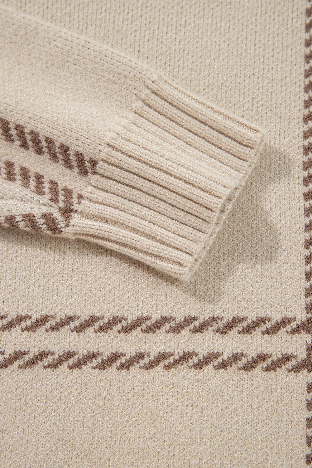 Khaki Plaid Pattern Knitted Drop Shoulder Sweater - loveforevers