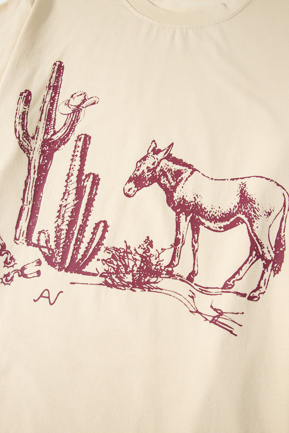 Parchment  Western Burro Cactus Crew Neck Graphic Tee - loveforevers