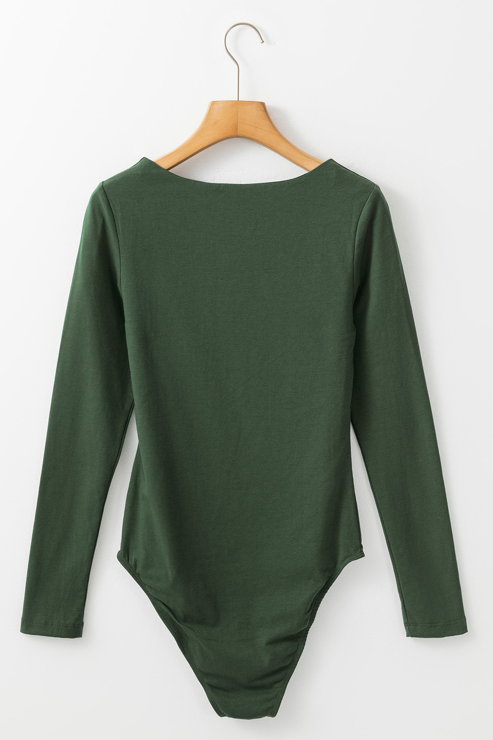 Blackish Green Solid Color Square Neck Long Sleeve Slim Fit Bodysuit - loveforevers