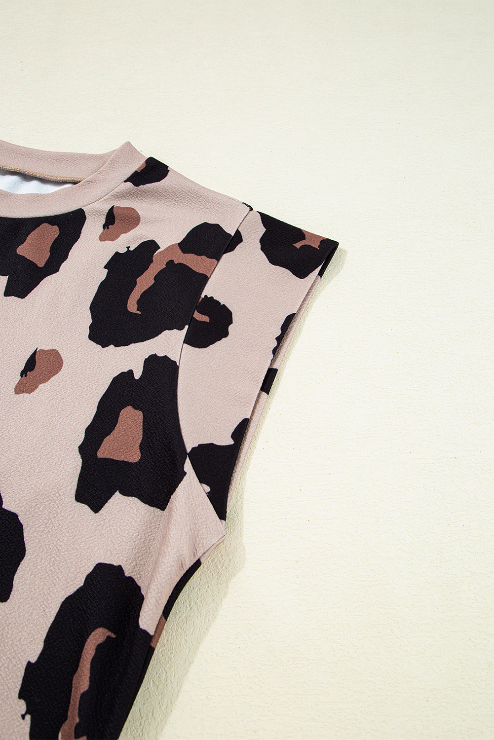 Khaki Leopard Crew Neck Cap Sleeve Casual Tee - loveforevers