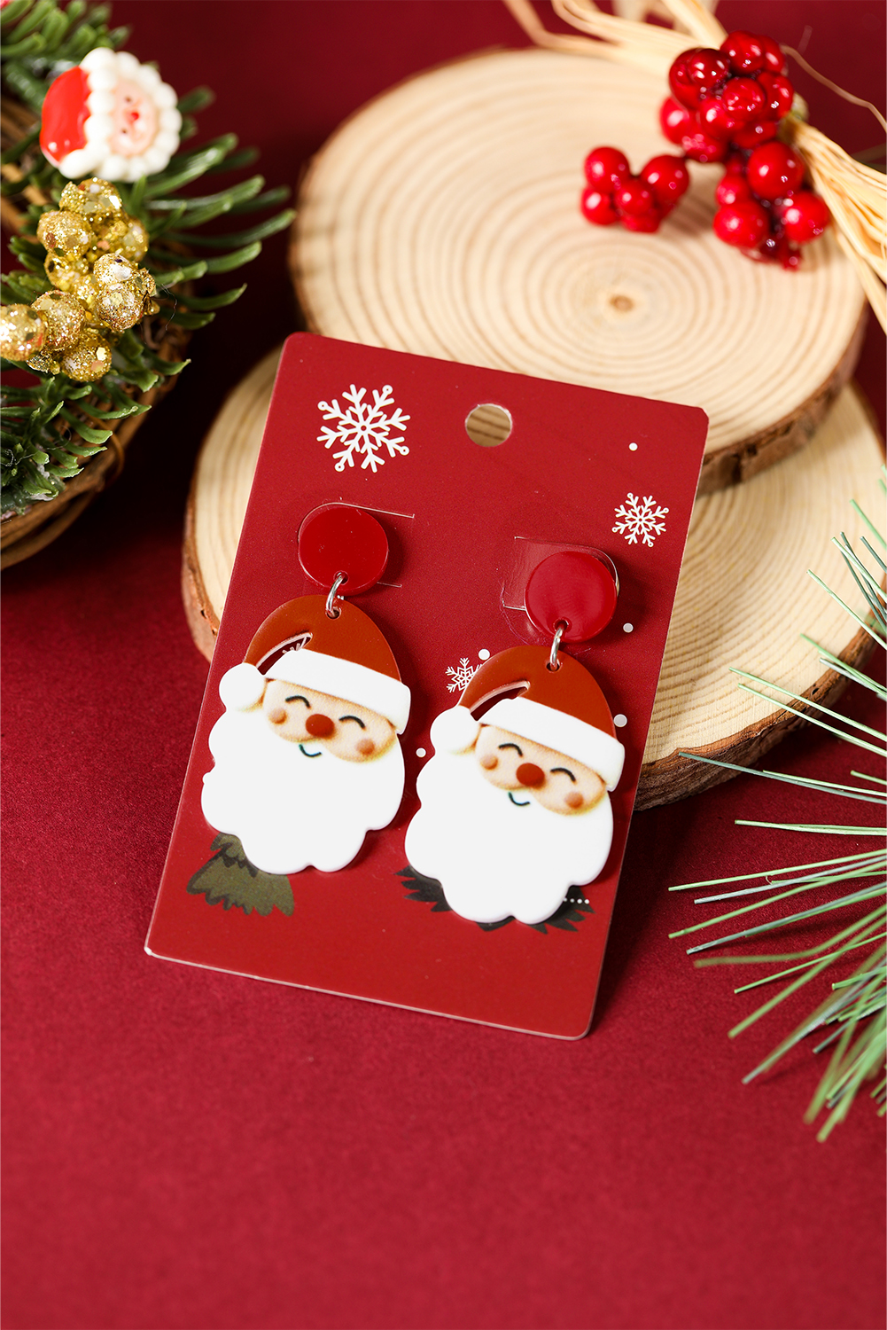 Fiery Red Father Christmas Dangle Earrings - loveforevers