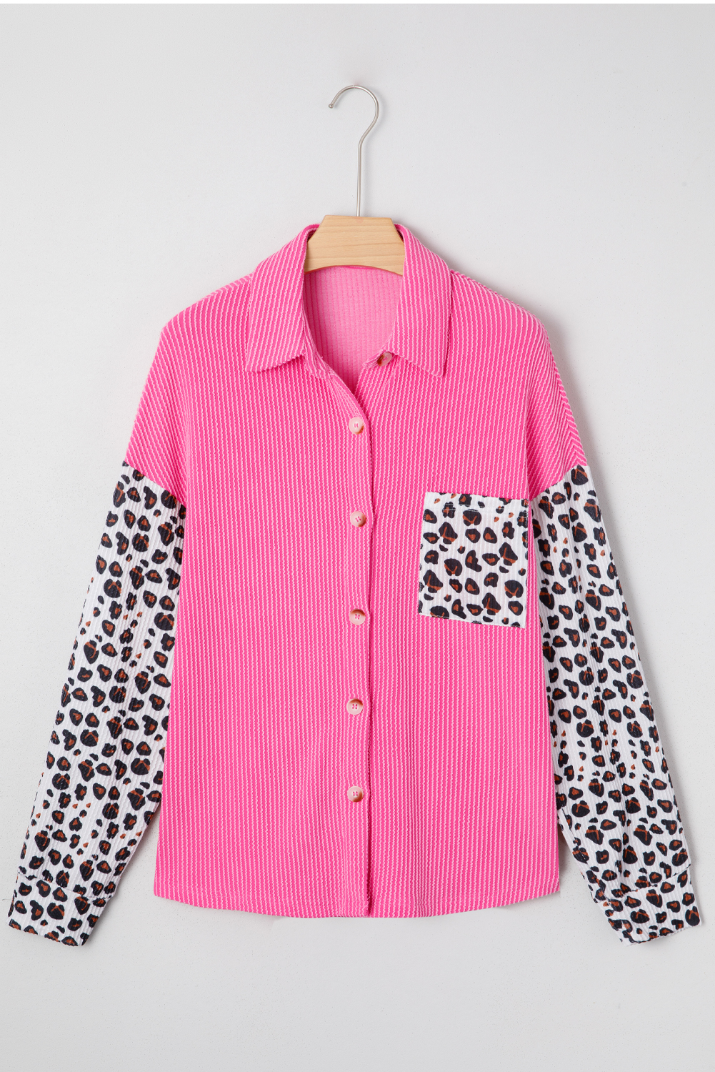 Dark Khaki Leopard Patched Twisted Ribbed Western Casual Shacket - loveforevers
