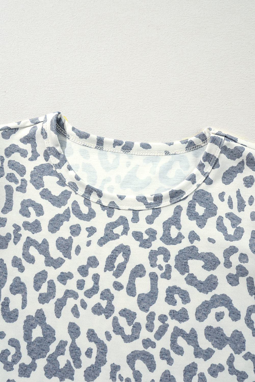 Beige Leopard Round Neck Lace Trim Petal Sleeve T Shirt - loveforevers