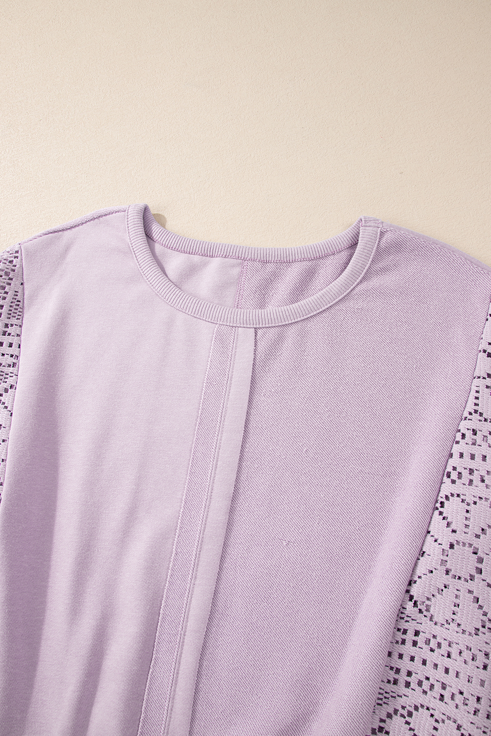 Parchment Knit Crochet Exposed Seam Ribbed Trim Sweatshirt - loveforevers