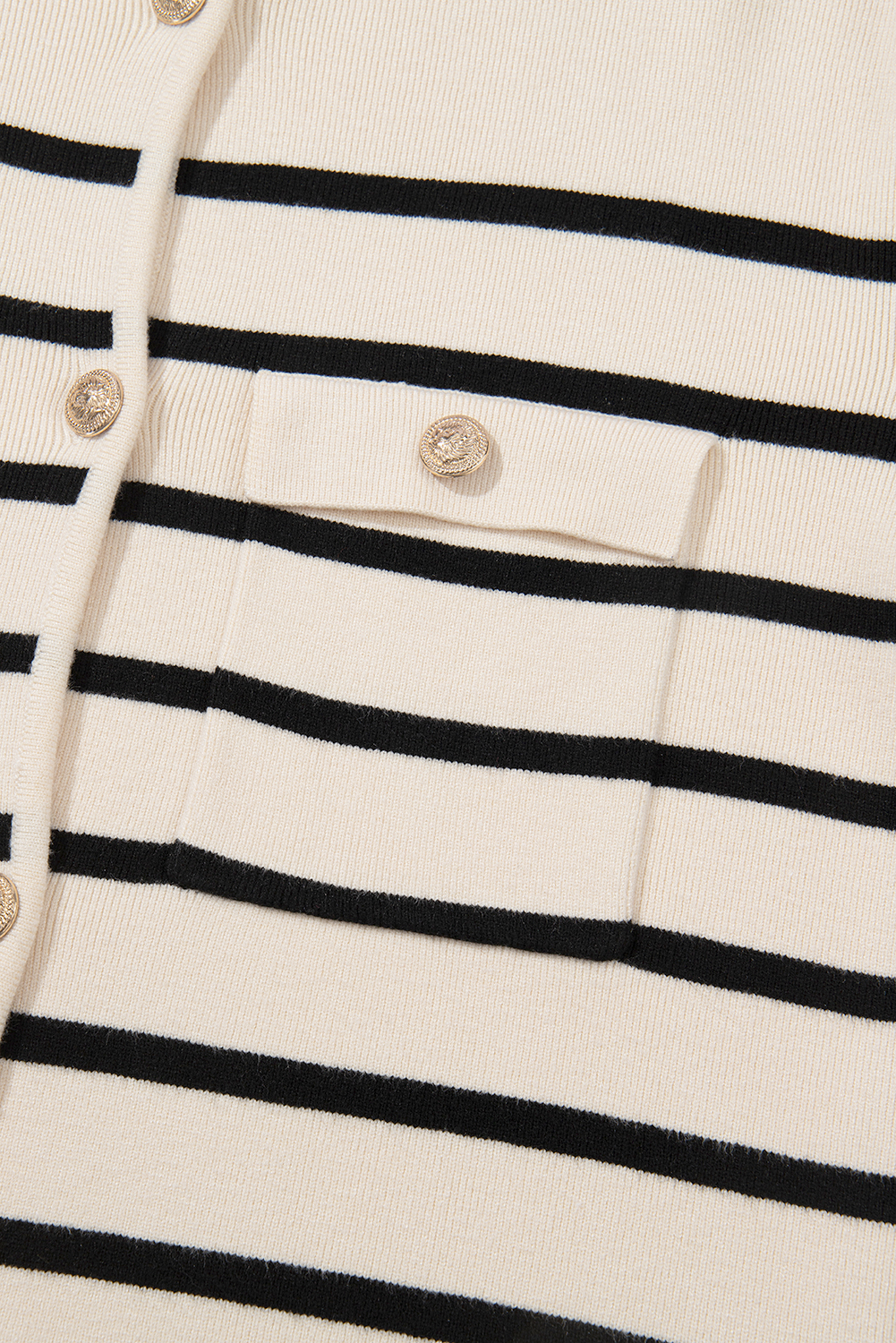 Black Stripe Flap Pocket Buttoned Cardigan Sweater - loveforevers