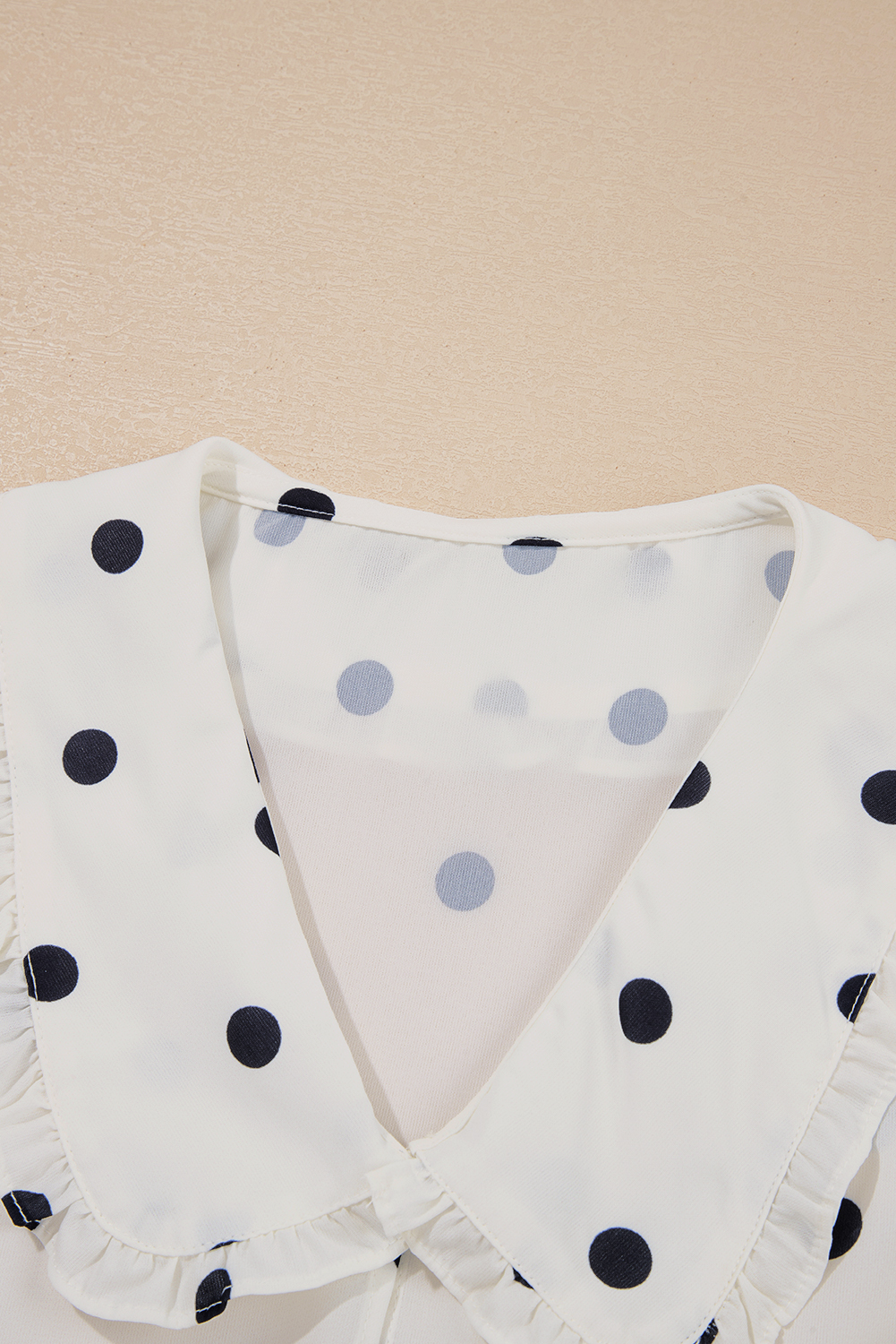 White Polka Dot Collared Lace up Font Puff Sleeve Peplum Top - loveforevers