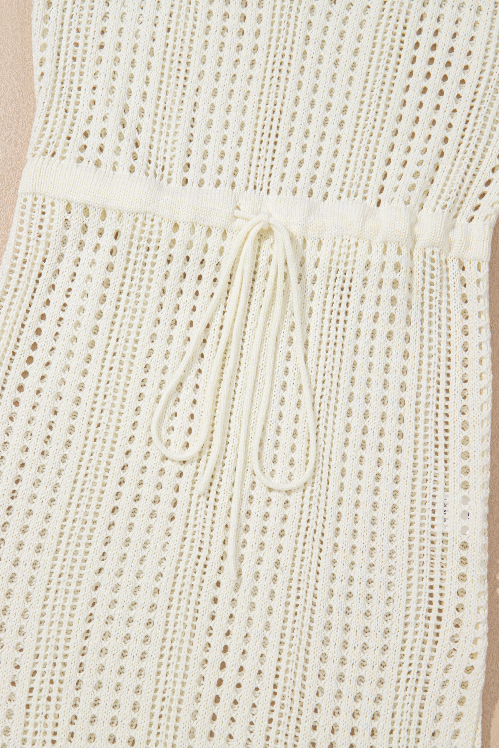 Beige Open Knit Drawstring Waist Beach Dress - loveforevers