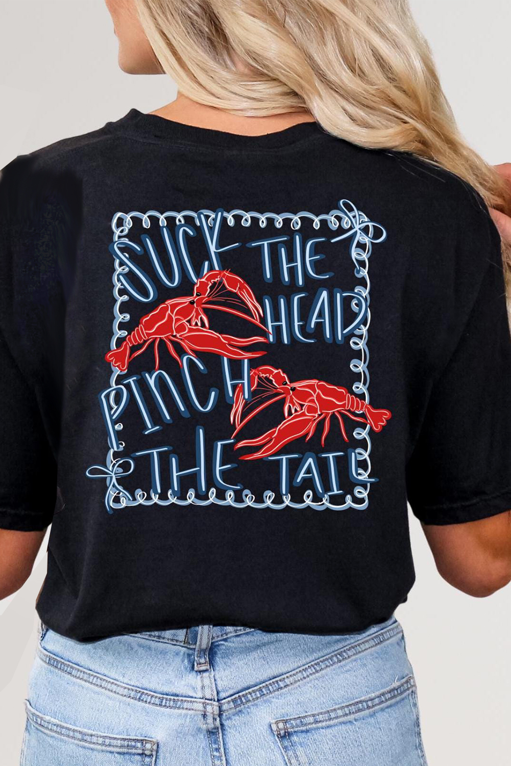 Black Girlie Bow Crawfish Printed T Shirt - loveforevers