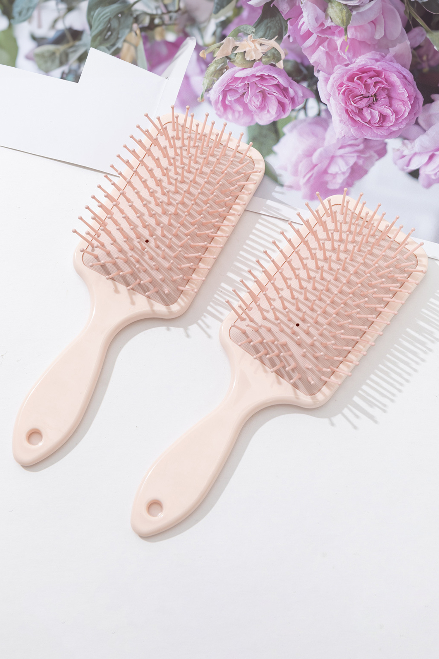 Peach Blossom 3D Flower Butterfly Printed Large Detangle Paddle Hair Brush Comb - loveforevers